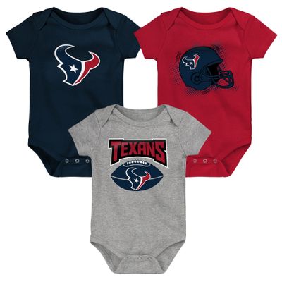 Newborn & Infant Navy/Red/Heathered Gray Houston Texans Game On Three-Piece - Bodysuit Set