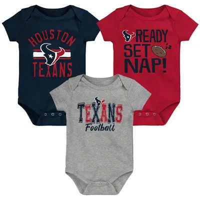 Houston Texans Newborn & Infant Ready, Set, Nap Three-Pack Bodysuit Set - Navy/Red/Heathered Gray