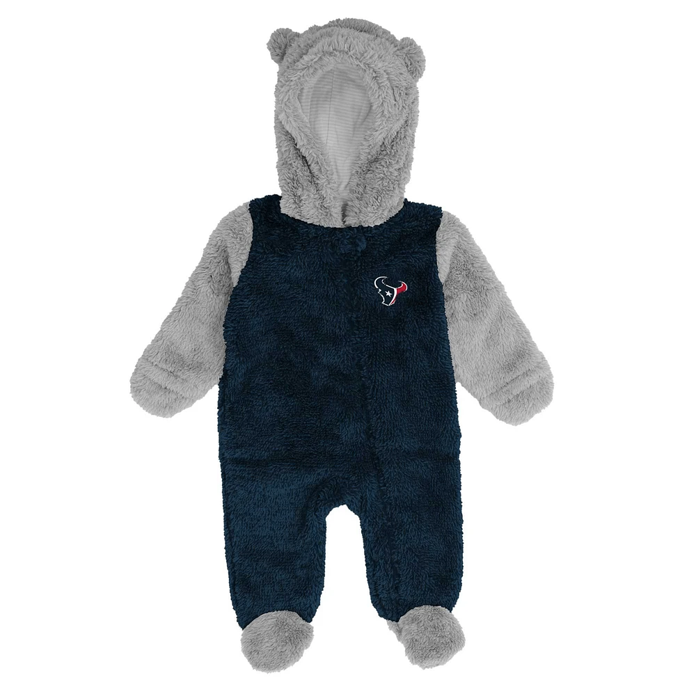 Grenouillère en polaire à fermeture éclair intégrale pour nouveau-né et nourrisson, motif Houston Texans Game Nap Teddy, bleu marine