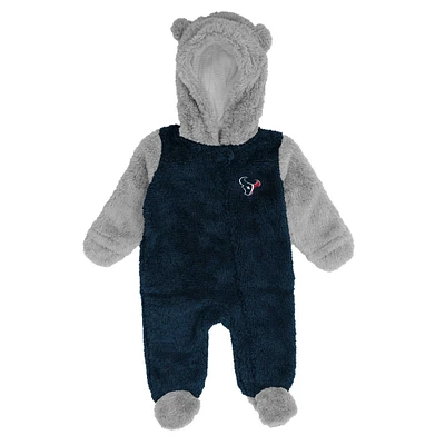 Grenouillère en polaire à fermeture éclair intégrale pour nouveau-né et nourrisson, motif Houston Texans Game Nap Teddy, bleu marine