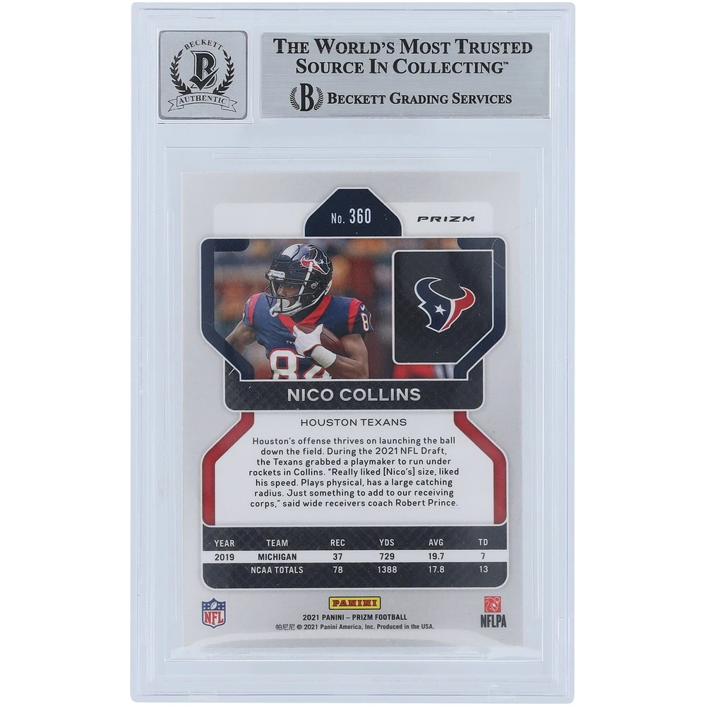 Nico Collins Houston Texans Autographed 2021 Panini Prizm Prizm #360 Beckett Fanatics Witnessed Authenticated /10 Rookie Card