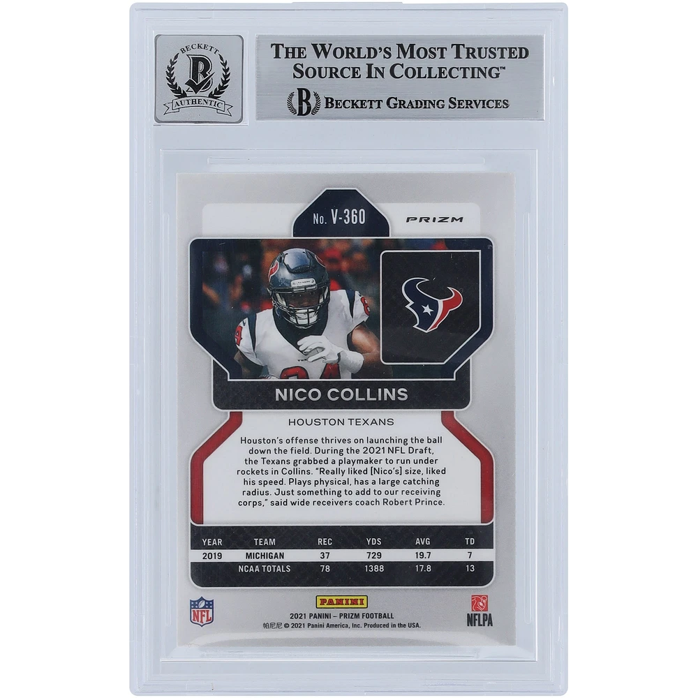 Nico Collins Houston Texans Autographed 2021 Panini Prizm Rookie Variations Prizm #V-360 Beckett Fanatics Witnessed Authenticated 10 Rookie Card