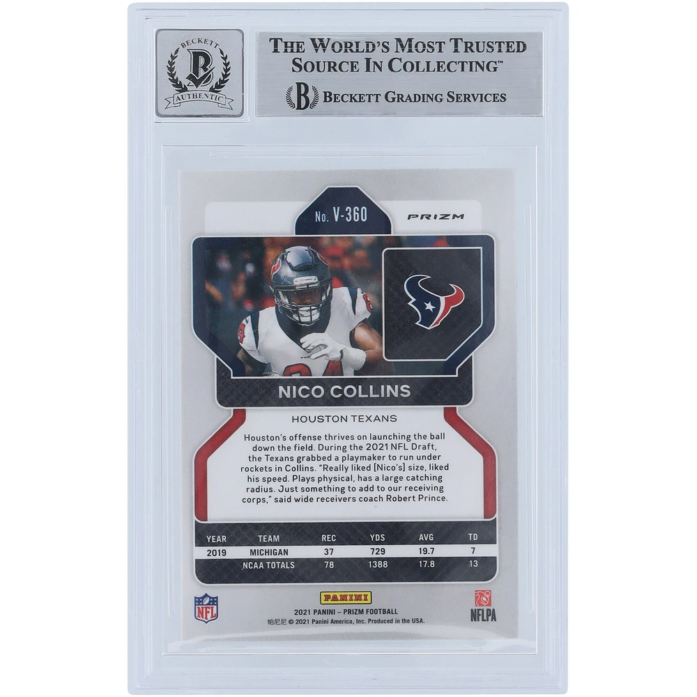 Nico Collins Houston Texans Autographed 2021 Panini Prizm Rookie Variations Silver #V-360 Beckett Fanatics Witnessed Authenticated 9/10 Rookie Card