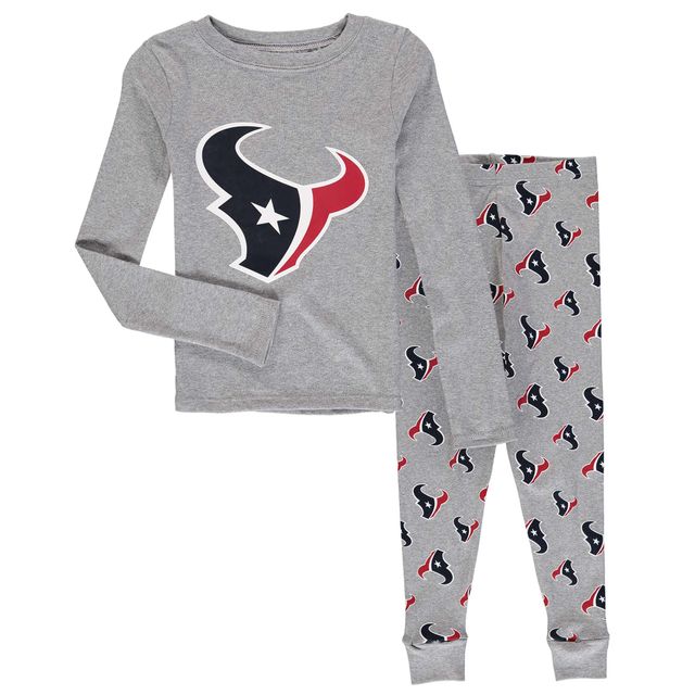 Ensemble de nuit préscolaire gris chiné avec t-shirt à manches longues et pantalon Houston Texans