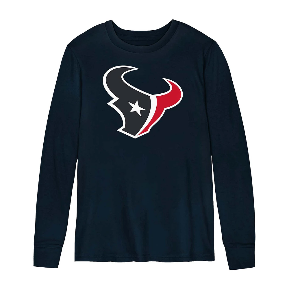 T-shirt à manches longues avec logo de l'équipe primaire des Houston Texans la marine pour enfants d'âge préscolaire