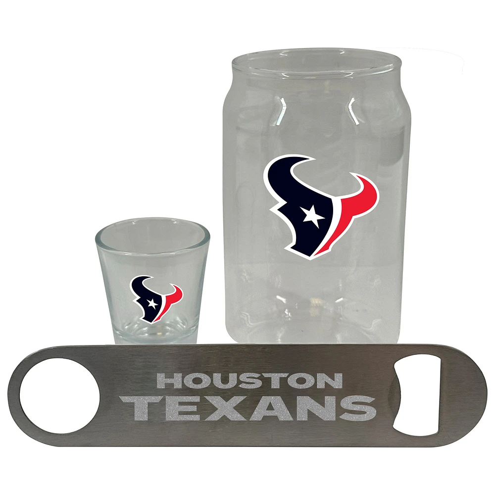 The Memory Company Houston Texans Three-Pack Beer Glass, 2oz. Shot Glass & Bottle Opener Set