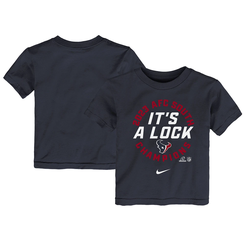 T-shirt Nike bleu marine des Houston Texans 2023 de la collection Trophée Champions Division Sud l'AFC pour tout-petit