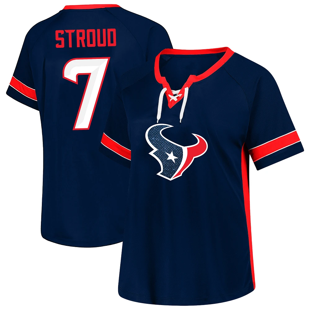 Women's Fanatics C.J. Stroud Navy Houston Texans Plus Name & Number Lace-Up T-Shirt