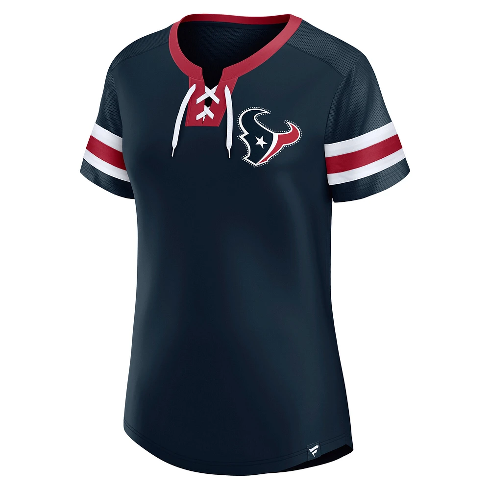 Women's Fanatics  True Navy Houston Texans Lace-Up Bling T-Shirt