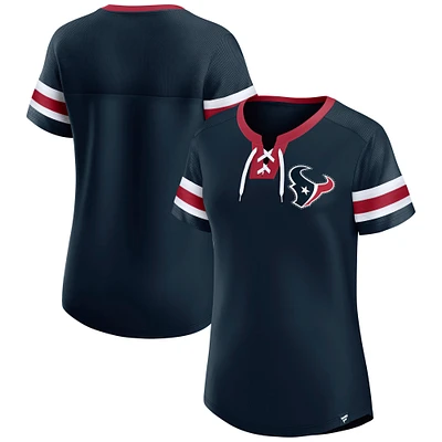Women's Fanatics  True Navy Houston Texans Lace-Up Bling T-Shirt