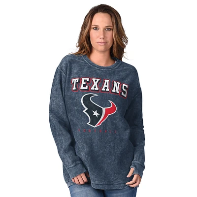 Women's G-III 4Her by Carl Banks  Navy Houston Texans Comfy Cord Distressed Pullover Sweatshirt