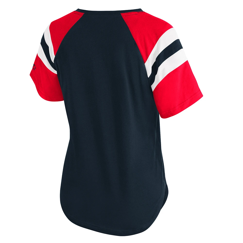 Women's Starter  Navy Houston Texans Game On Notch Neck Raglan T-Shirt