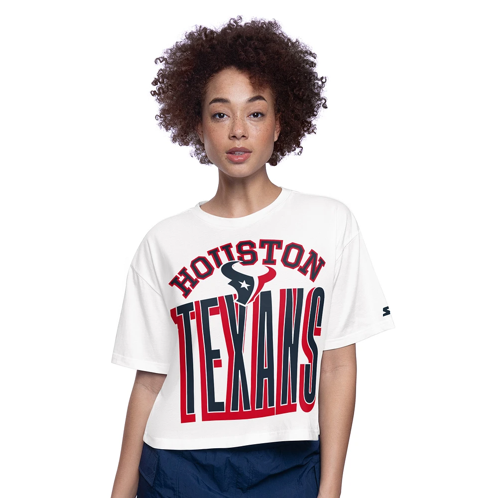 T-shirt court et boxy blanc pour femme des Houston Texans, motif Starter Play the Ball