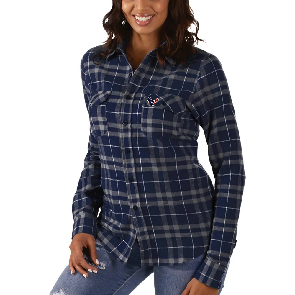 Antigua Women's Antigua Navy/Gray Houston Texans Stance Flannel Button-Up  Long Sleeve Shirt