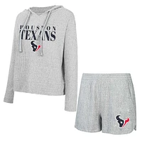 Ensemble t-shirt à capuche et short manches longues Juniper de Houston Texans gris pour femme Concepts Sport