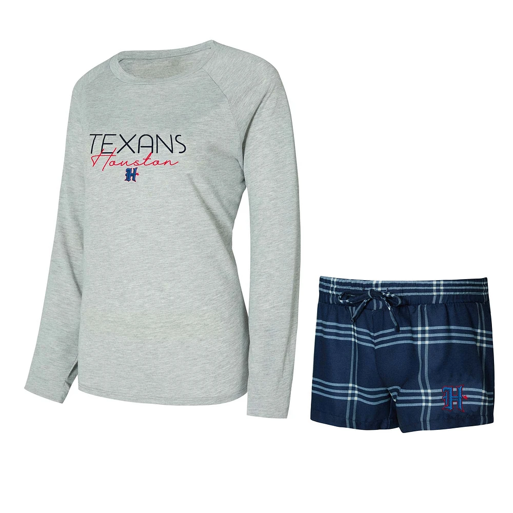 Ensemble t-shirt à manches longues et short raglan pour femme Concepts Sport Houston Texans Petition