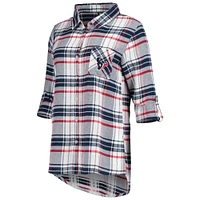 Chemise de nuit boutonnée à manches longues en flanelle Houston Texans Accolade Concepts Sport pour femme, bleu marine/rouge