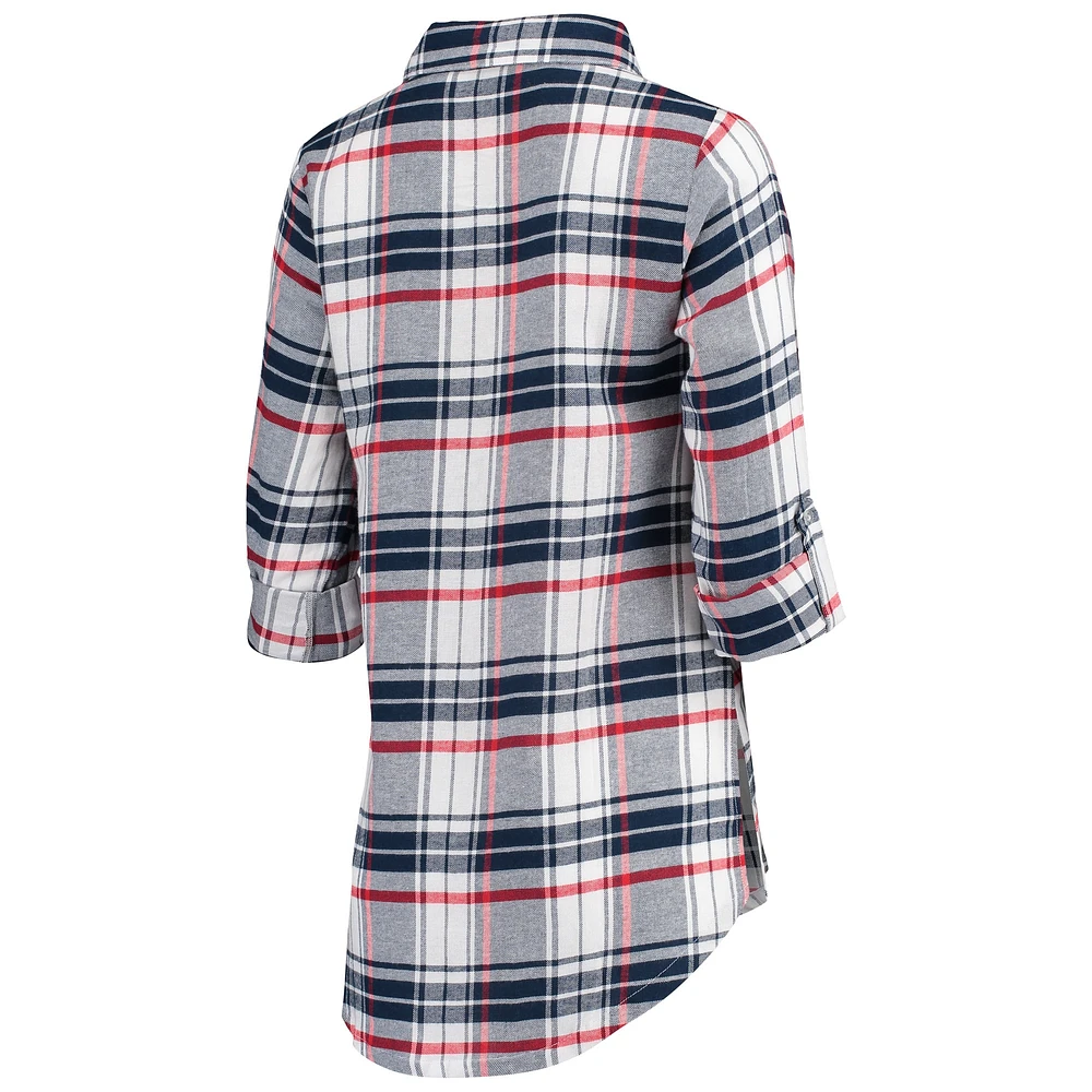 Women's Concepts Sport Navy/Red Houston Texans Accolade Flannel Long Sleeve Button-Up Nightshirt