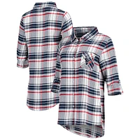 Chemise de nuit boutonnée à manches longues en flanelle Houston Texans Accolade Concepts Sport pour femme, bleu marine/rouge