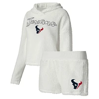 Women's Concepts Sport  White Houston Texans Fluffy Pullover Sweatshirt & Shorts Sleep Set