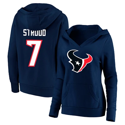 Fanatics C.J. Stroud pour femmes, bleu marine, Houston Texans, taille plus, nom et numéro du joueur, pull à capuche col en V