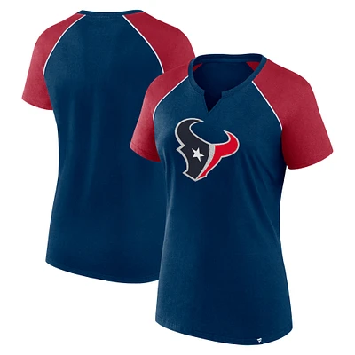 T-shirt raglan pailleté bleu marine/rouge pour femme des Houston Texans Fanatics