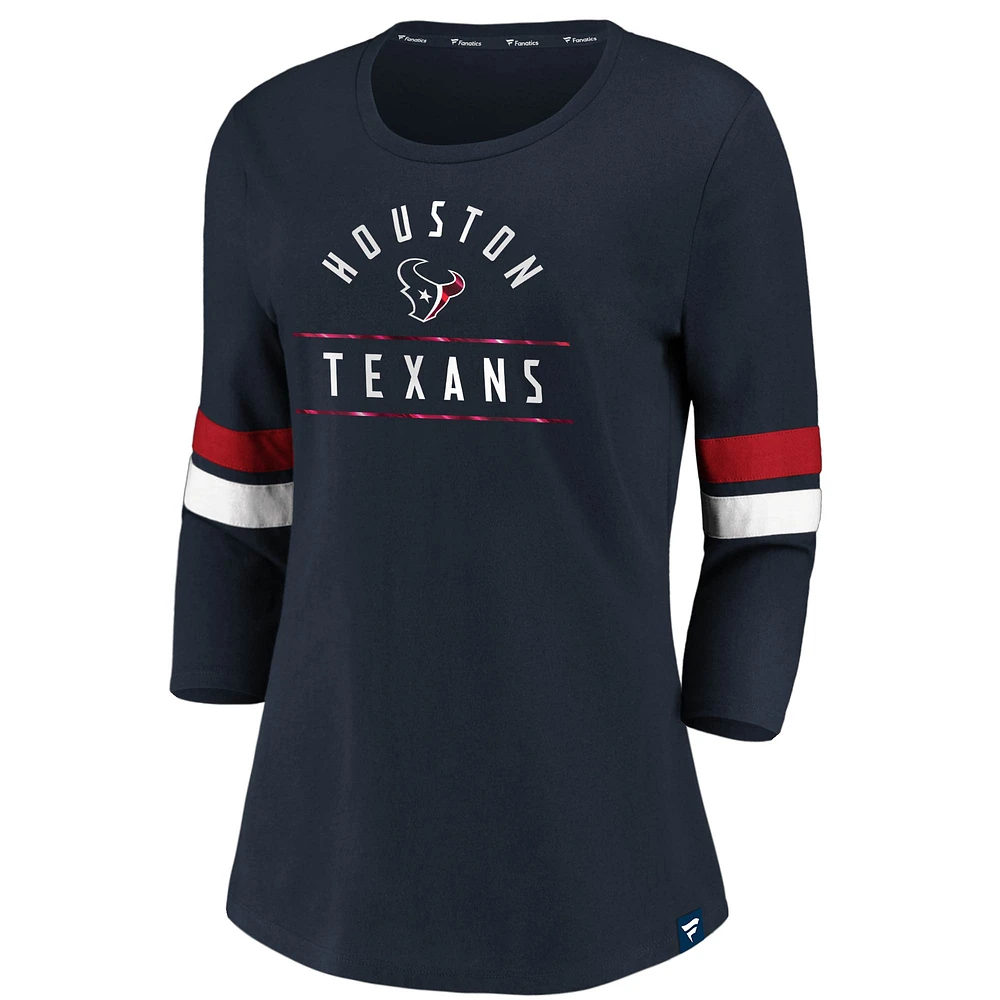 T-shirt à manches 3/4 rayures emblématiques bleu marine/rouge pour femme Fanatics des Houston Texans