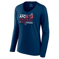 Women's Fanatics Navy Houston Texans 2023 AFC South Division Champions Conquer Long Sleeve V-Neck T-Shirt