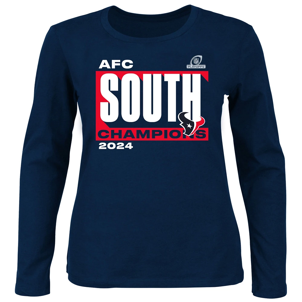 T-shirt à manches longues et col rond pour femme Fanatics Navy Houston Texans 2024 AFC South Division Champions grande taille