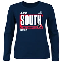 T-shirt à manches longues et col rond pour femme Fanatics Navy Houston Texans 2024 AFC South Division Champions grande taille