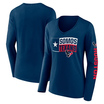 Women's Fanatics Navy Houston Texans Hometown Sweep Long Sleeve V-Neck T-Shirt