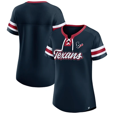 T-shirt à lacets et col en V emblématique Bling Athena de Houston Texans pour femme Fanatics Navy