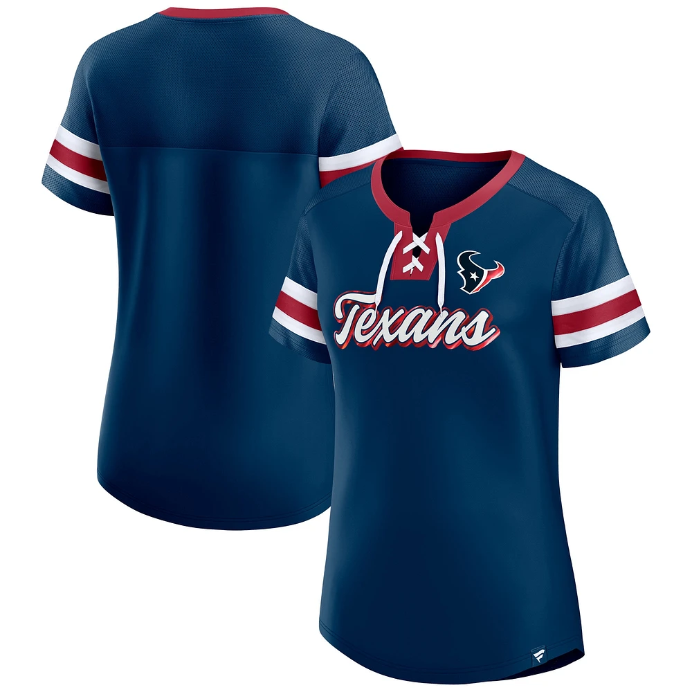 T-shirt à lacets Fanatics pour femmes, bleu marine, Houston Texans Original State