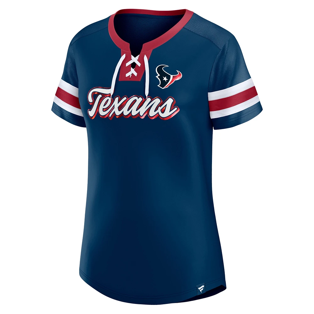 T-shirt à lacets Fanatics pour femmes, bleu marine, Houston Texans Original State