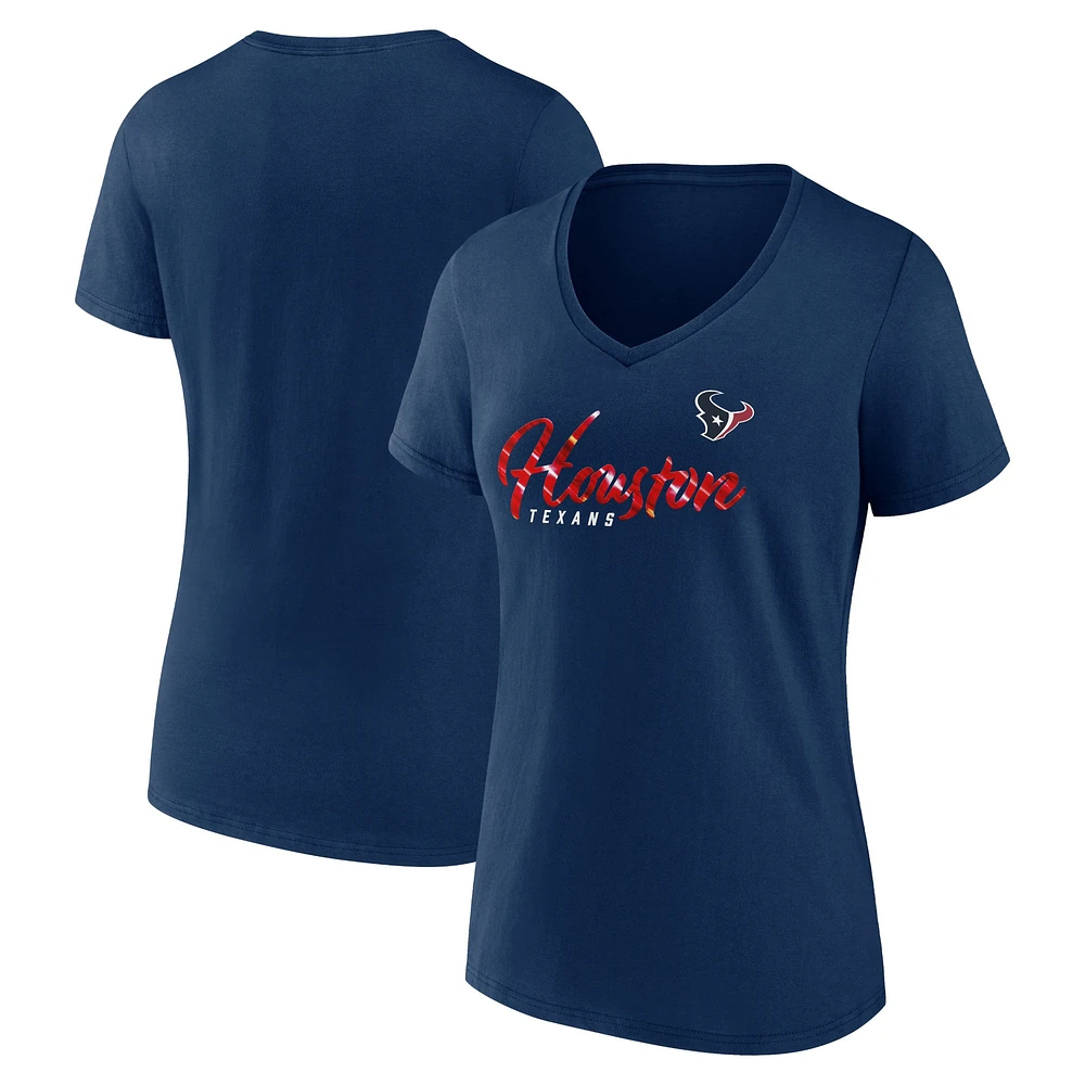 T-shirt à col en V Fanatics pour femmes, bleu marine, Houston Texans Shine Time