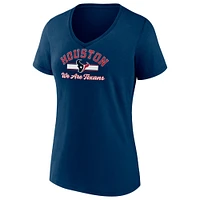 T-shirt à col en V avec slogan Houston Texans Fanatics pour femmes bleu marine