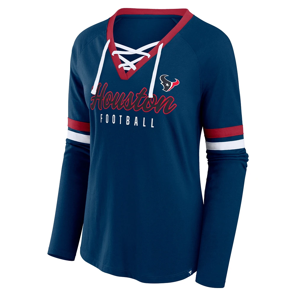 Haut tendance à lacets manches longues pour femmes Fanatics Navy Houston Texans Won and Done