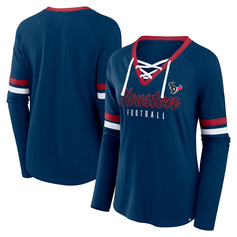 Haut tendance à lacets manches longues pour femmes Fanatics Navy Houston Texans Won and Done