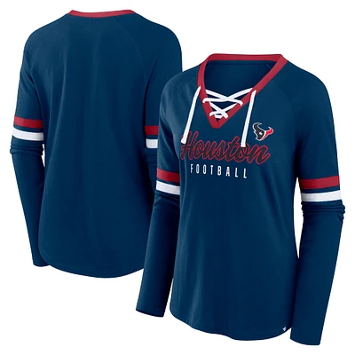 Haut tendance à lacets manches longues pour femmes Fanatics Navy Houston Texans Won and Done