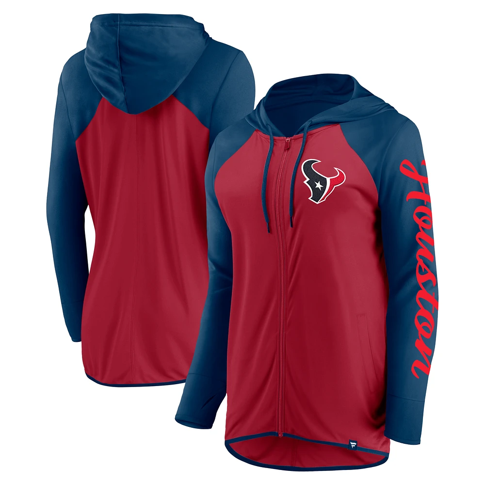 Women's Fanatics Red/Navy Houston Texans Script Full-Zip Hoodie