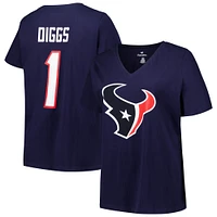 Women's Fanatics Stefon Diggs Navy Houston Texans Plus Player Name & Number V-Neck T-Shirt