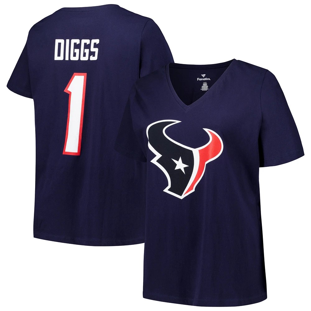 T-shirt à col en V Fanatics Stefon Diggs pour femmes, bleu marine, Houston Texans, taille plus, nom et numéro du joueur