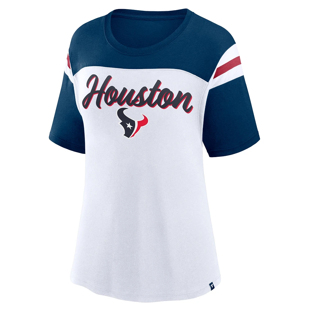 Haut court tendance blanc/bleu marine pour femme Fanatics Houston Texans Cheer Chant