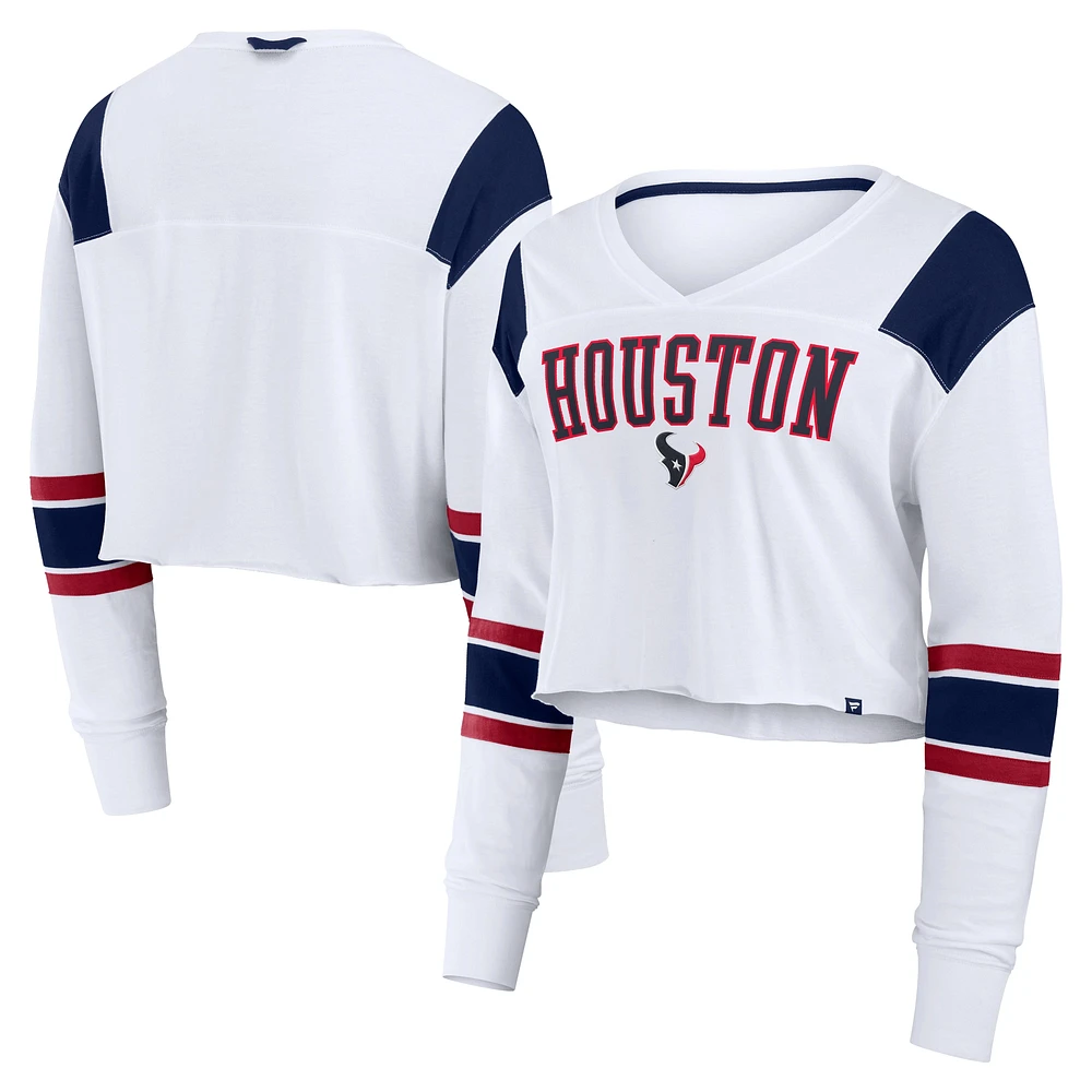 Women's Fanatics  White Houston Texans Stretch Cropped Fashion Long Sleeve T-Shirt