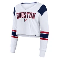 Women's Fanatics  White Houston Texans Stretch Cropped Fashion Long Sleeve T-Shirt