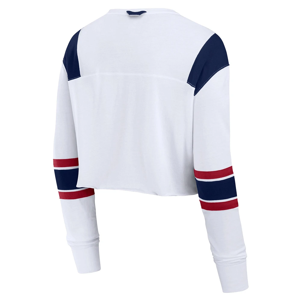 Women's Fanatics  White Houston Texans Stretch Cropped Fashion Long Sleeve T-Shirt