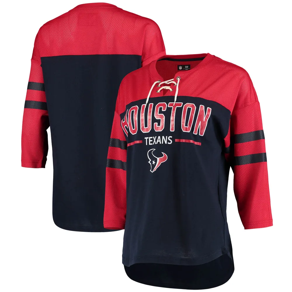 Lids Houston Texans G-III 4Her by Carl Banks Women's Double Wing Lace-Up  3/4 Sleeve T-Shirt - Navy/Red