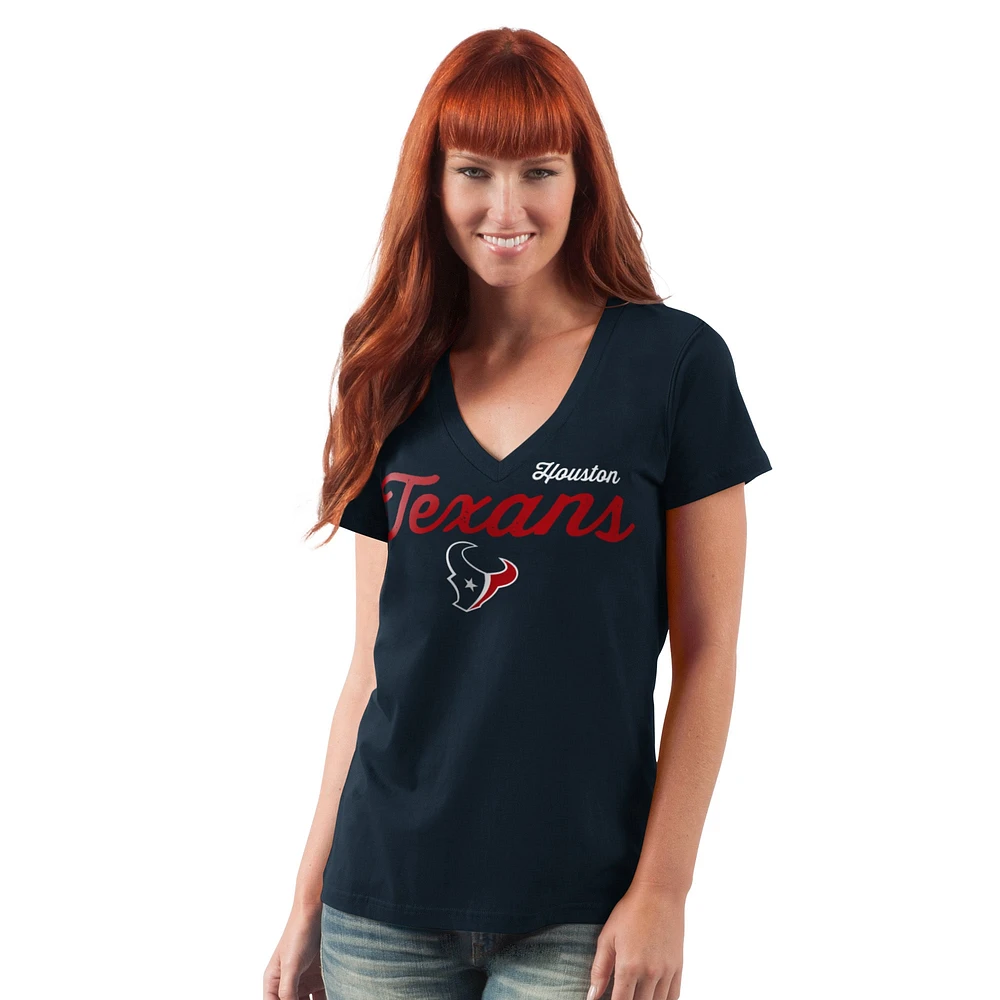 T-shirt col V d'après-saison G-III 4Her by Carl Banks pour femme bleu marine des Houston Texans