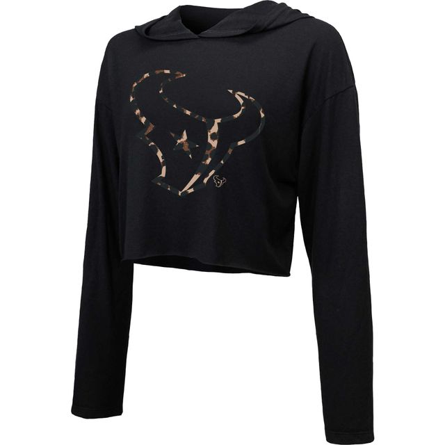 Sweat à capuche court léopard Houston Texans Majestic Threads noir pour femme