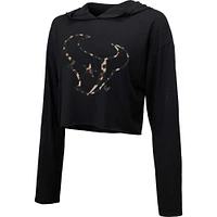 Women's Majestic Threads Black Houston Texans Leopard Cropped Pullover Hoodie
